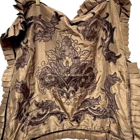 Embroidered Euro Sham Brown Ruffle Border Veratex Zippered Pillow Cover 26" Sq - Picture 1 of 8